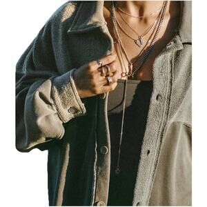 Joah Brown Oversized Button Down Shirt Jacket Fern Sherpa M/L